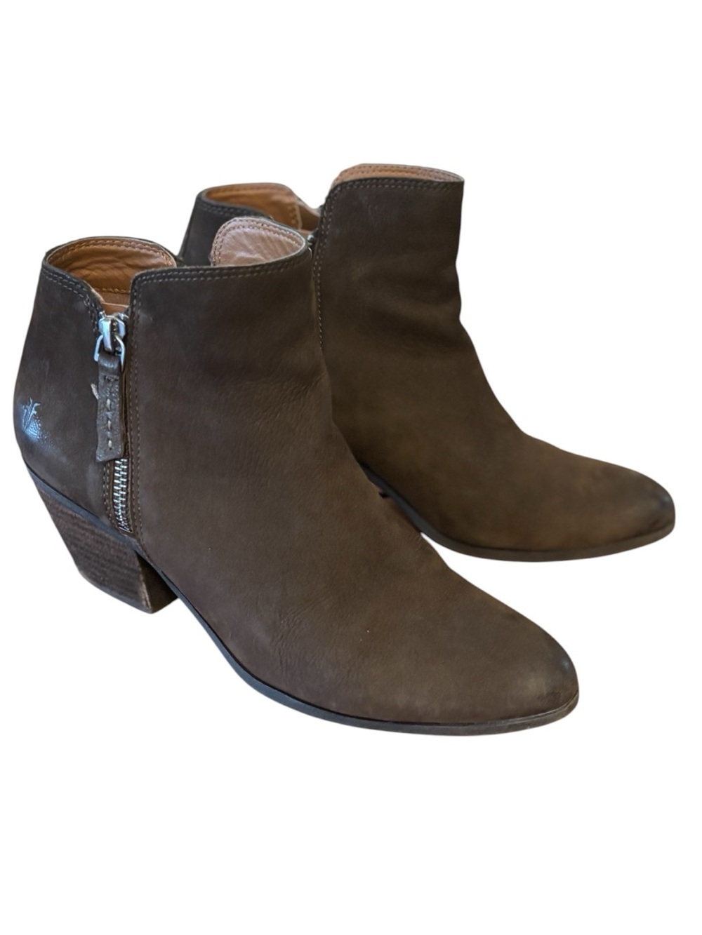 Frye Judith Brown Nubuck Zip Ankle Bootie Size 7M